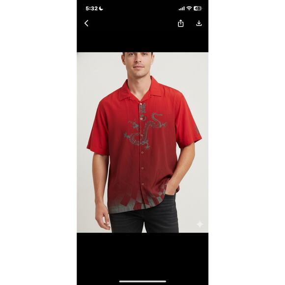 Vtg Y2K 2000s Red Button Up Dragon Shirt XL No Boundaries Metal Skater Tribal - Picture 2 of 7